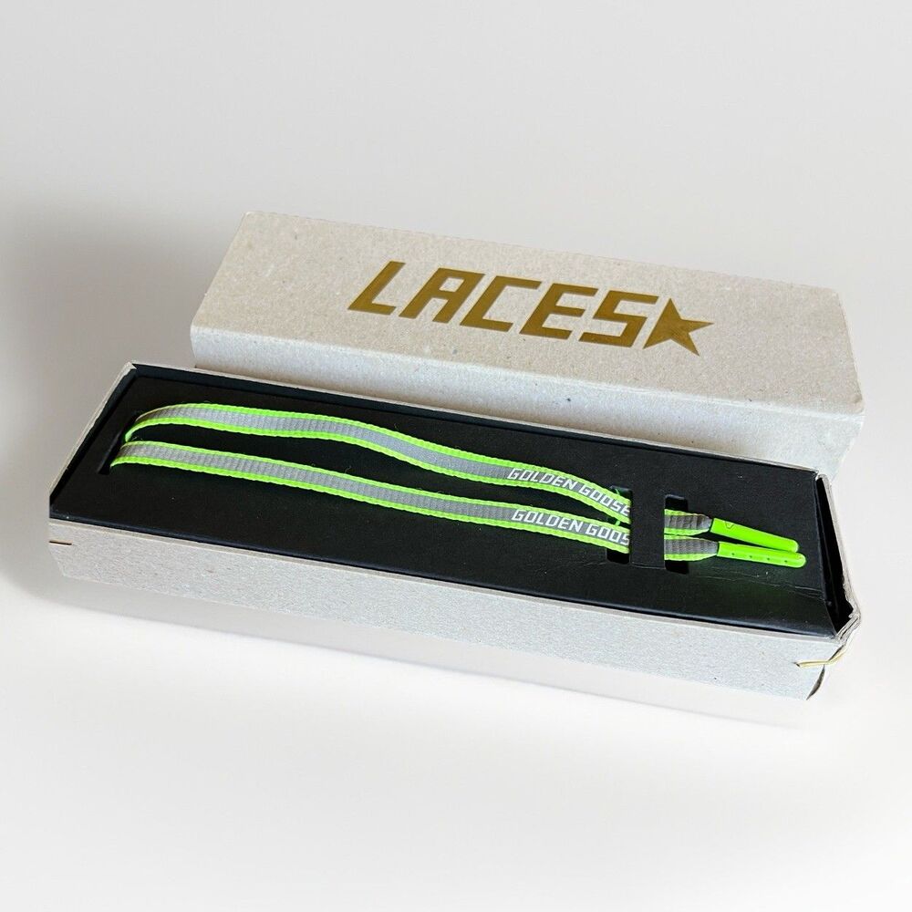 Golden Goose Neon Green grosgrain logo-print laces Kit Lacci NEW! Size U